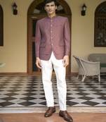 Purple plain cotton bandhgala suit