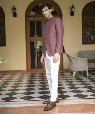 Purple plain cotton bandhgala suit 2