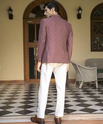 Purple plain cotton bandhgala suit 3