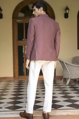 Purple plain cotton bandhgala suit