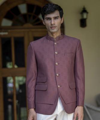 Purple plain cotton bandhgala suit 4