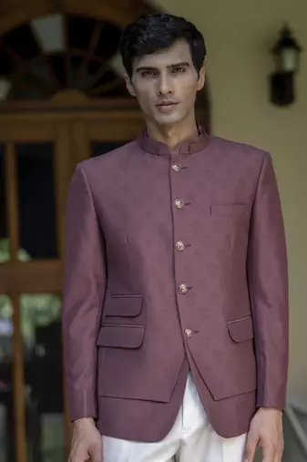 Purple plain cotton bandhgala suit