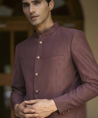 Purple plain cotton bandhgala suit 5
