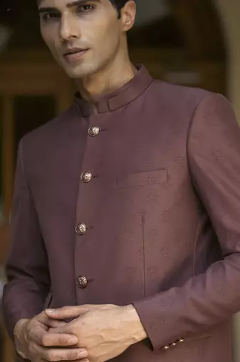Purple plain cotton bandhgala suit