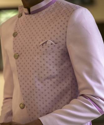 Purple plain cotton silk bandhgala suit 2