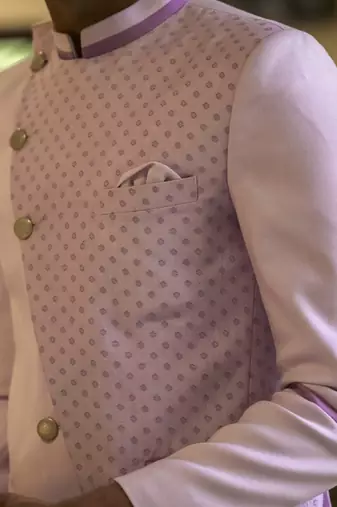 Purple plain cotton silk bandhgala suit