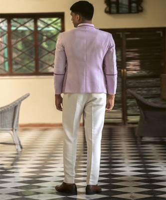 Purple plain cotton silk bandhgala suit 3