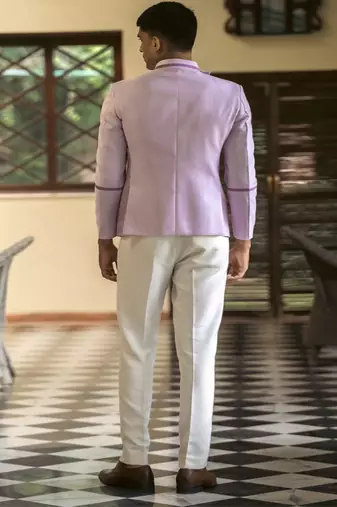 Purple plain cotton silk bandhgala suit