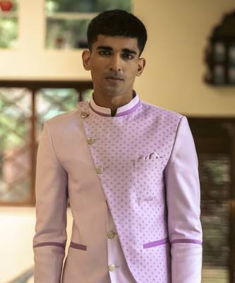 Purple plain cotton silk bandhgala suit 4