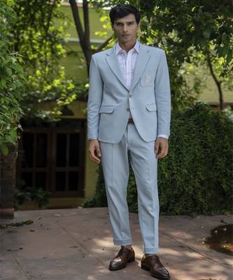 Blue plain cotton men suits 1