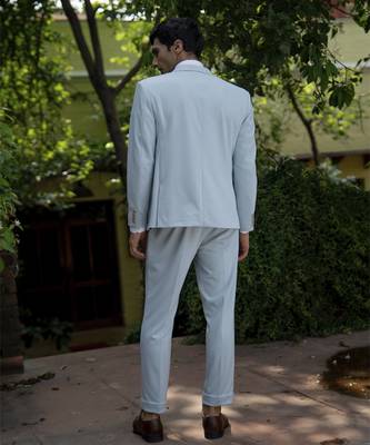 Blue plain cotton men suits 4