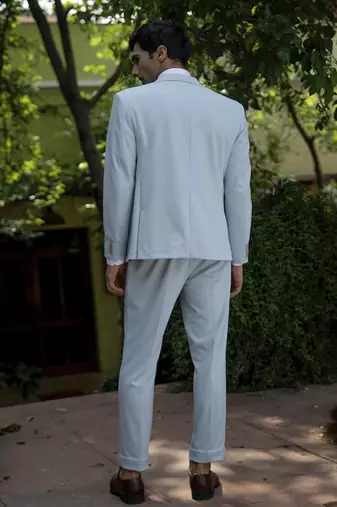 Blue plain cotton men suits