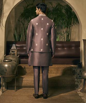 Purple motifs cotton silk kurta jacket set 3