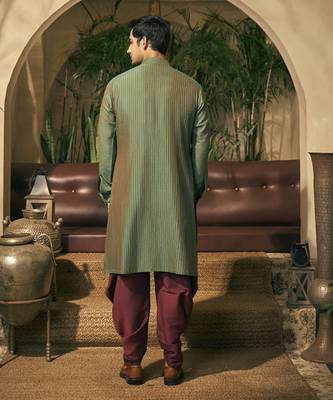 Green stitch detailing cotton silk kurta pajama 3