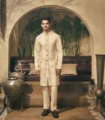 Beige golden zari tissue kurta pajama