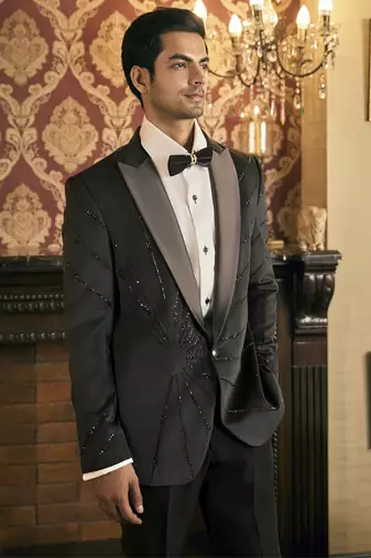 Black embroidery velvet tuxedo