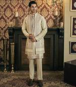 Green aari embroidery work cotton silk kurta jacket set