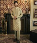 Green mirror work and embroidery cotton silk kurta pajama