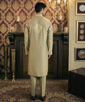 Green mirror work and embroidery cotton silk kurta pajama 4