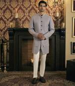 Grey embroidery georgette bandhgala suit