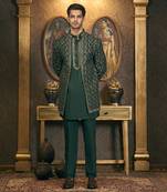 Green embroidery cotton silk bandhgala suit