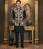 Black embroidery cotton silk kurta jacket set