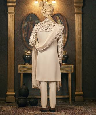 White embroidery chanderi sherwani 5