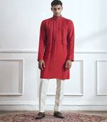 Red embroidered cotton kurta pajama