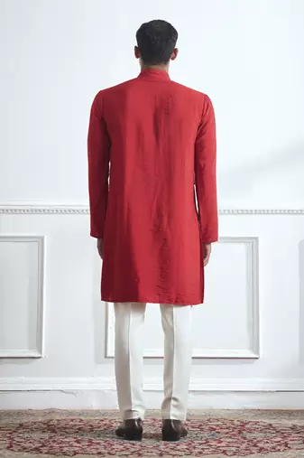 Red embroidered cotton kurta pajama