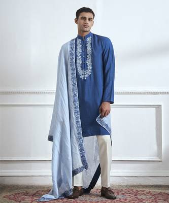 Blue embroidered cotton kurta pajama 1