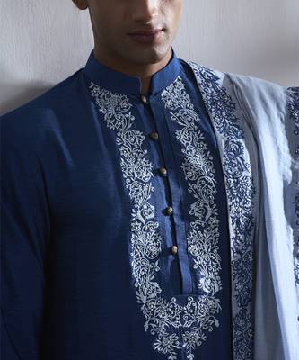 Blue embroidered cotton kurta pajama 3