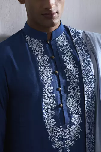 Blue embroidered cotton kurta pajama