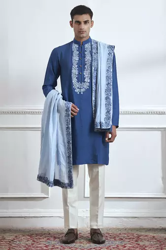 Blue embroidered cotton kurta pajama