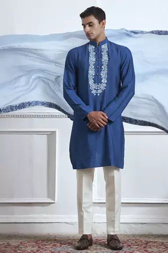 Blue embroidered cotton kurta pajama