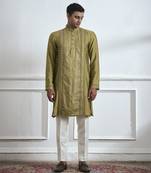 Green embroidered cotton kurta pajama