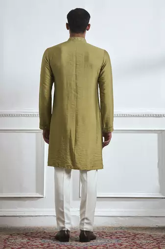 Green embroidered cotton kurta pajama