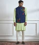 Blue embroidered cotton kurta jacket set