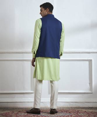 Blue embroidered cotton kurta jacket set 3