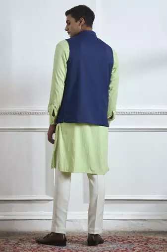 Blue embroidered cotton kurta jacket set