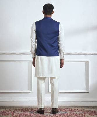 Blue embroidered cotton kurta jacket set 3