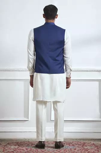 Blue embroidered cotton kurta jacket set