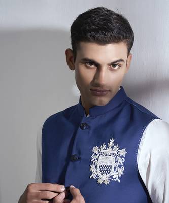 Blue embroidered cotton kurta jacket set 4