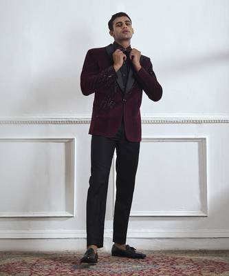 Black embroidered cotton tuxedo 2