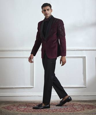 Black embroidered cotton tuxedo 3