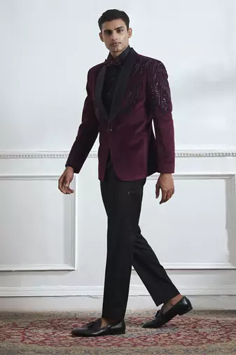 Black embroidered cotton tuxedo