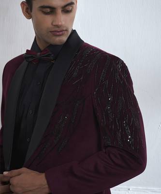 Black embroidered cotton tuxedo 5