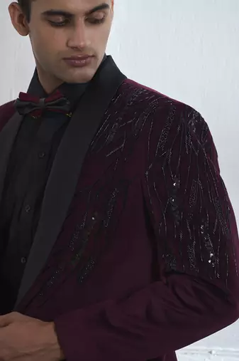 Black embroidered cotton tuxedo