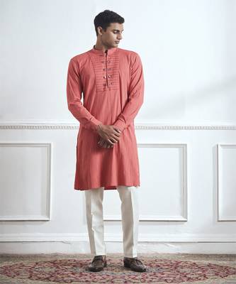 Pink plain cotton kurta pajama 1