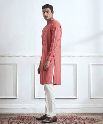 Pink plain cotton kurta pajama 2