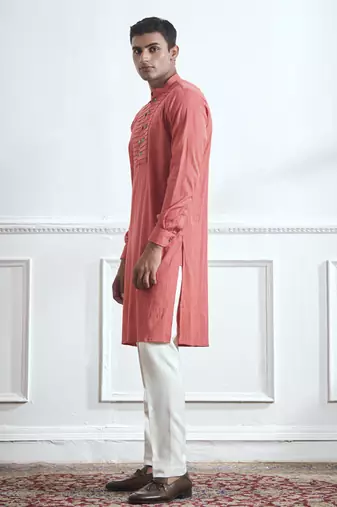 Pink plain cotton kurta pajama
